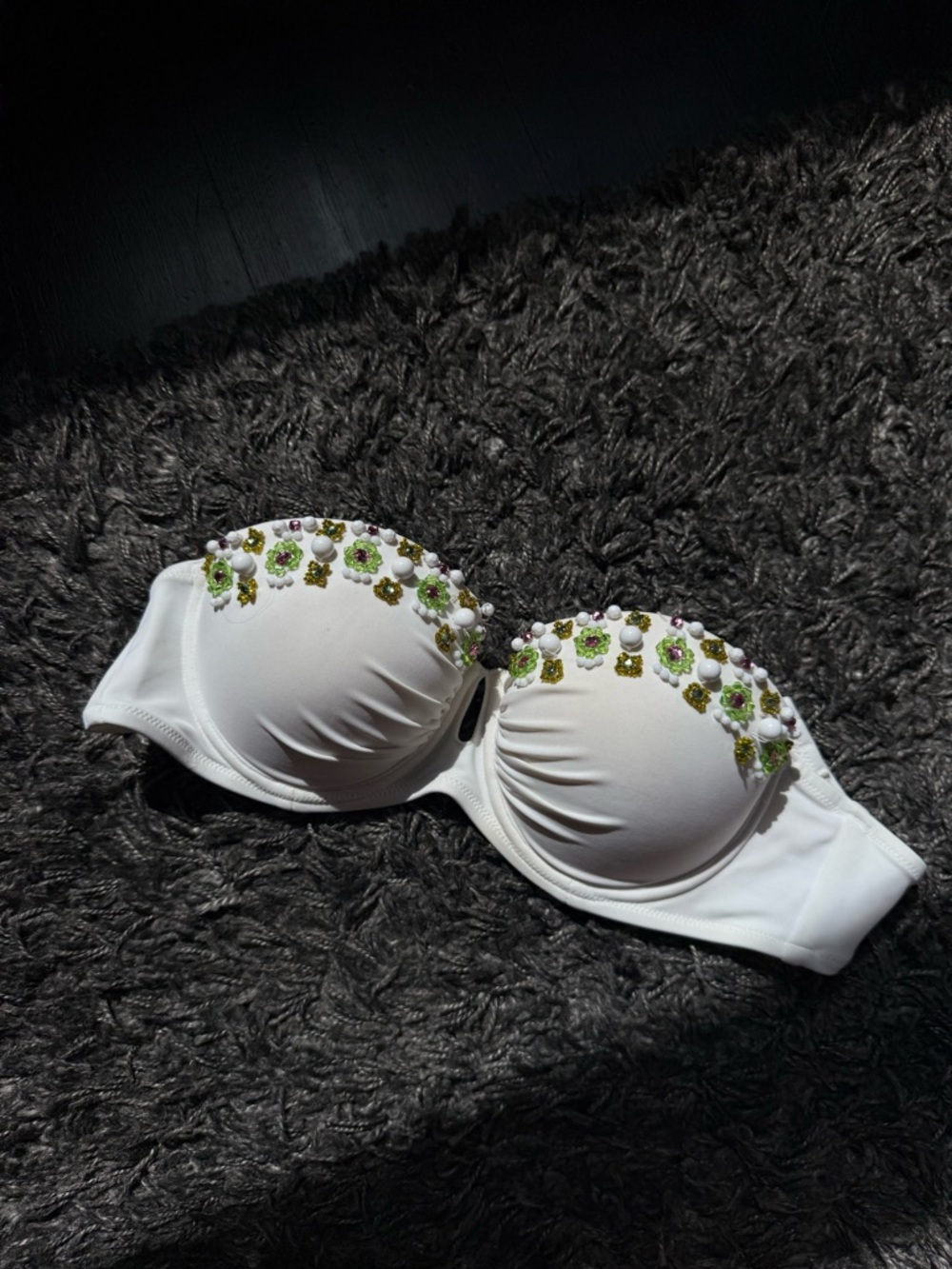 Victoria's Secret White Strapless Beaded extraPUSH Up Bikini Top limited edition